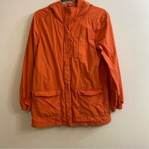 Eileen Fisher Orange Tiger WashedOrganic Cotton Nylon Hooded Anorak Jacket Sz PM